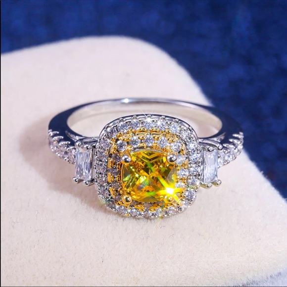 New Women’s 925 Silver Citrine Square Cut Ring - Picture 4 of 6
